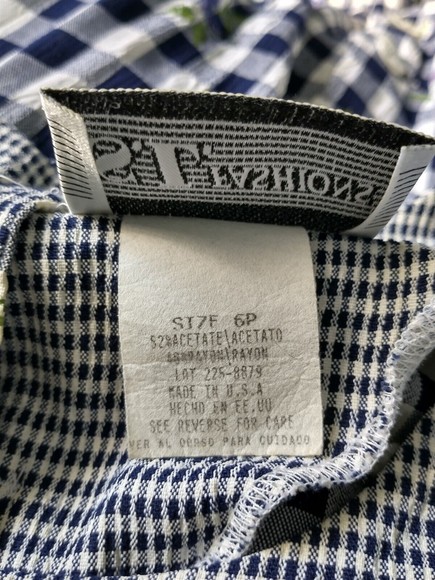 VTG SL Fashions Womens Maxi Dress Sz 6 Petite Blue Plaid Floral Cottage Prairie - Picture 6 of 7